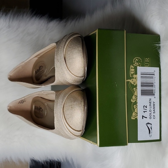Coach & Four Gold Linen Sammy Wedge Heels with original box - Picture 6 of 9